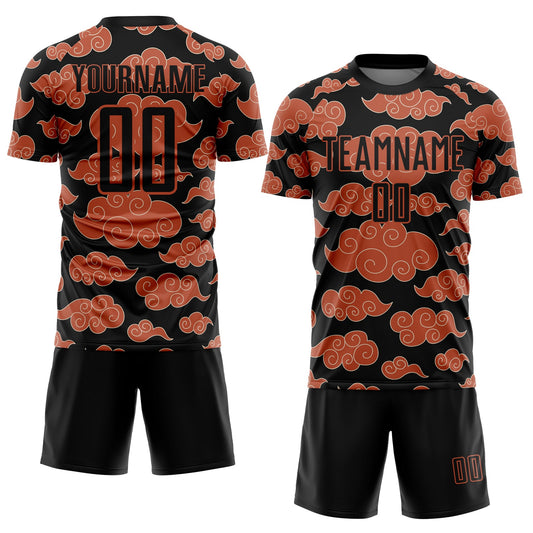 Custom Black Orange Cloud Pattern Sublimation Soccer Uniform Jersey - Sky-Custom
