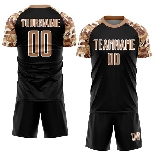 Custom Black Old Gold-White Camouflage Sublimation Soccer Uniform Jersey - Sky-Custom