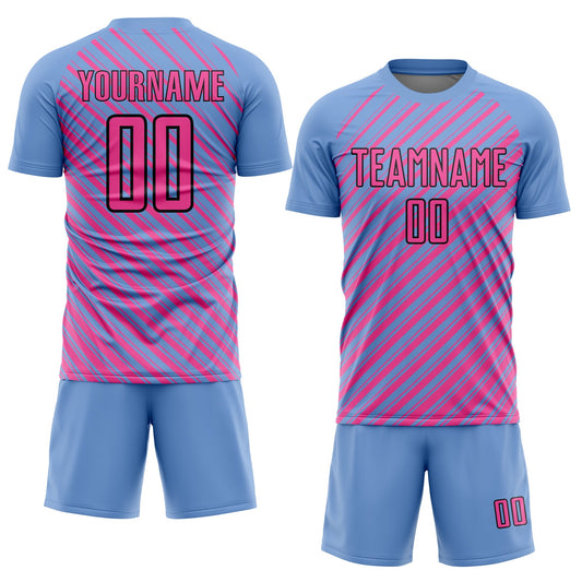 Custom Light Blue Pink-Black Slash Sublimation Soccer Uniform Jersey - Sky-Custom