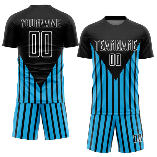 Custom Black Sky Blue-White Lines Sublimation Soccer Uniform Jersey - Sky-Custom