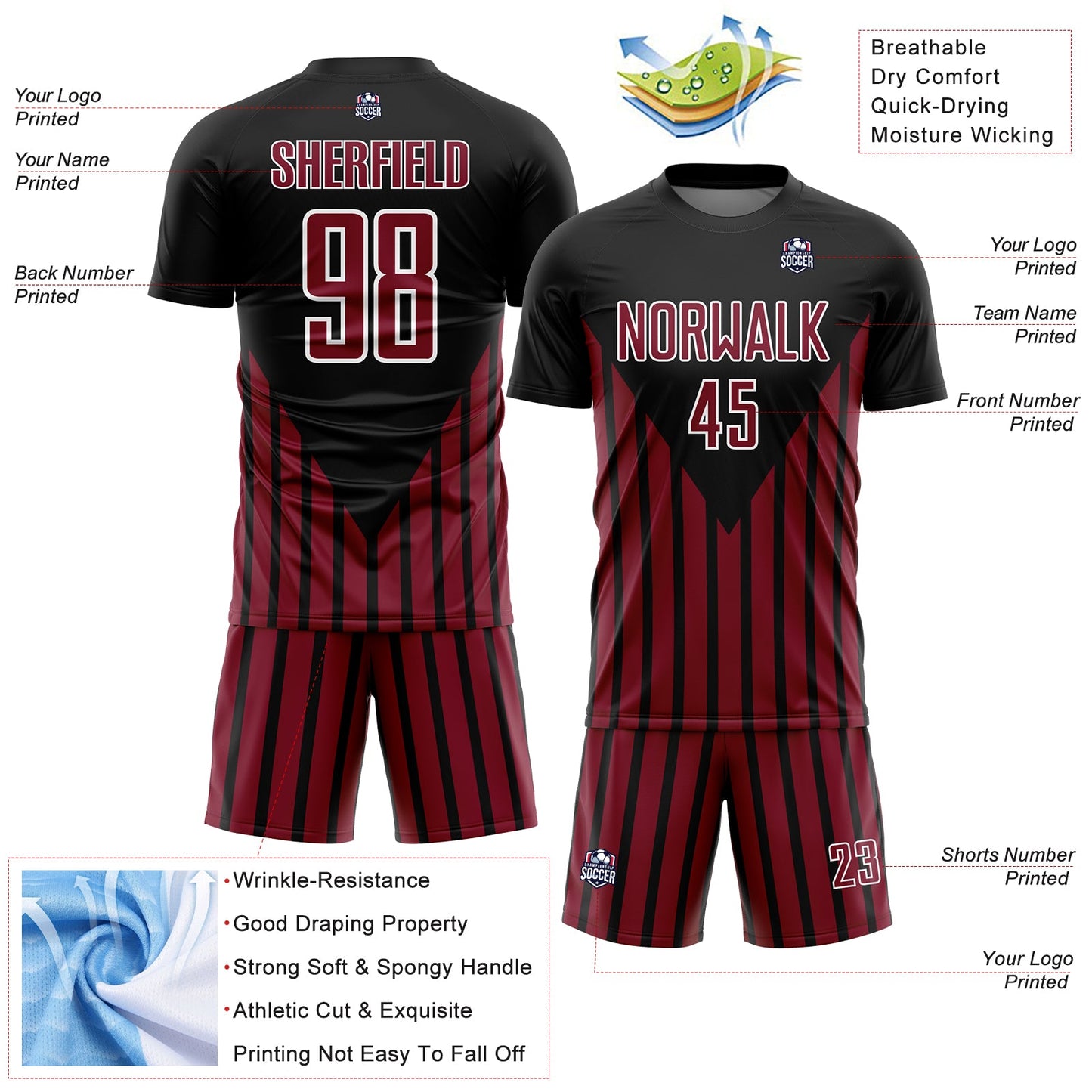 Custom Black Crimson-White Lines Sublimation Soccer Uniform Jersey - Sky-Custom