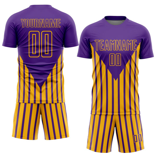 Custom Purple Gold Lines Sublimation Soccer Uniform Jersey - Sky-Custom