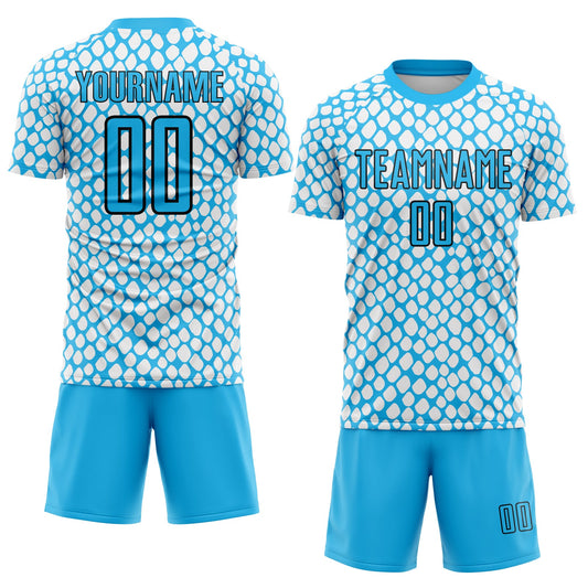 Custom Sky Blue Black-White Snake Skin Sublimation Soccer Uniform Jersey - Sky-Custom