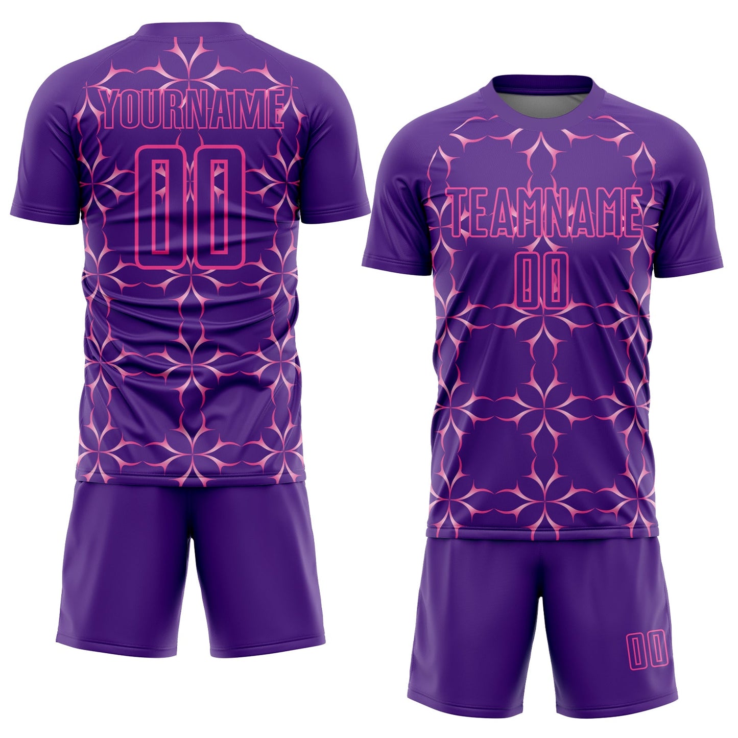 Custom Purple Pink Damask Pattern Sublimation Soccer Uniform Jersey - Sky-Custom