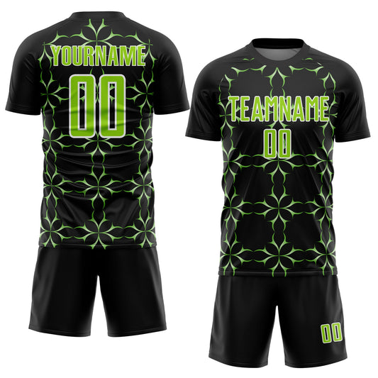 Custom Black Neon Green-White Damask Pattern Sublimation Soccer Uniform Jersey - Sky-Custom