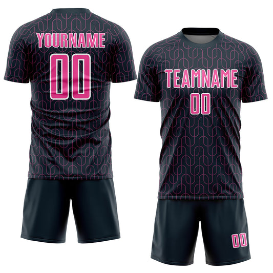 Custom Navy Pink-White Geometric Pattern Sublimation Soccer Uniform Jersey - Sky-Custom