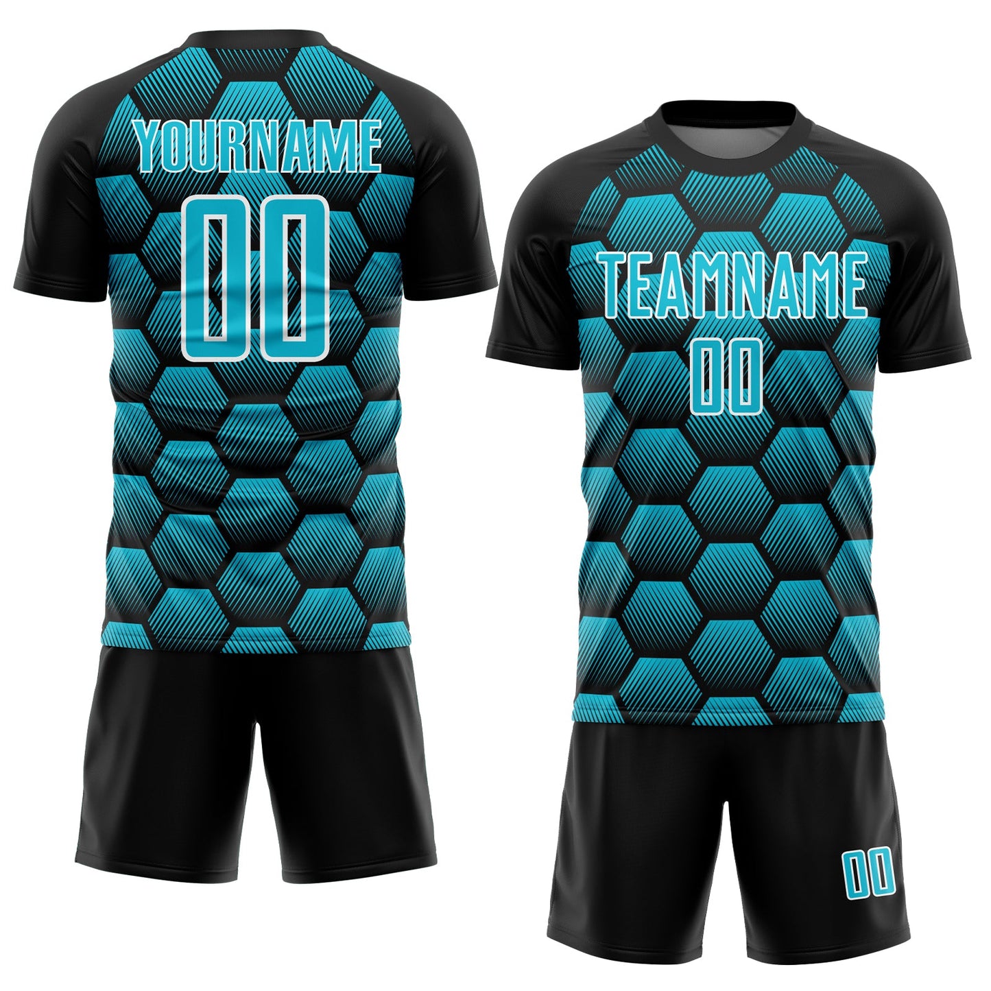 Custom Black Lakes Blue-White Hexagons Pattern Sublimation Soccer Uniform Jersey - Sky-Custom