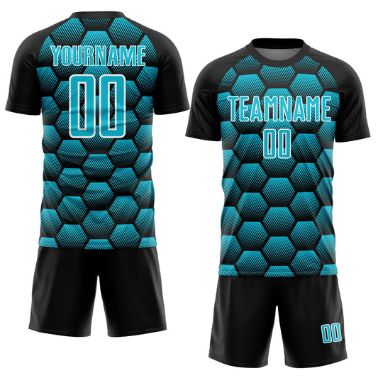Custom Black Lakes Blue-White Hexagons Pattern Sublimation Soccer Uniform Jersey - Sky-Custom