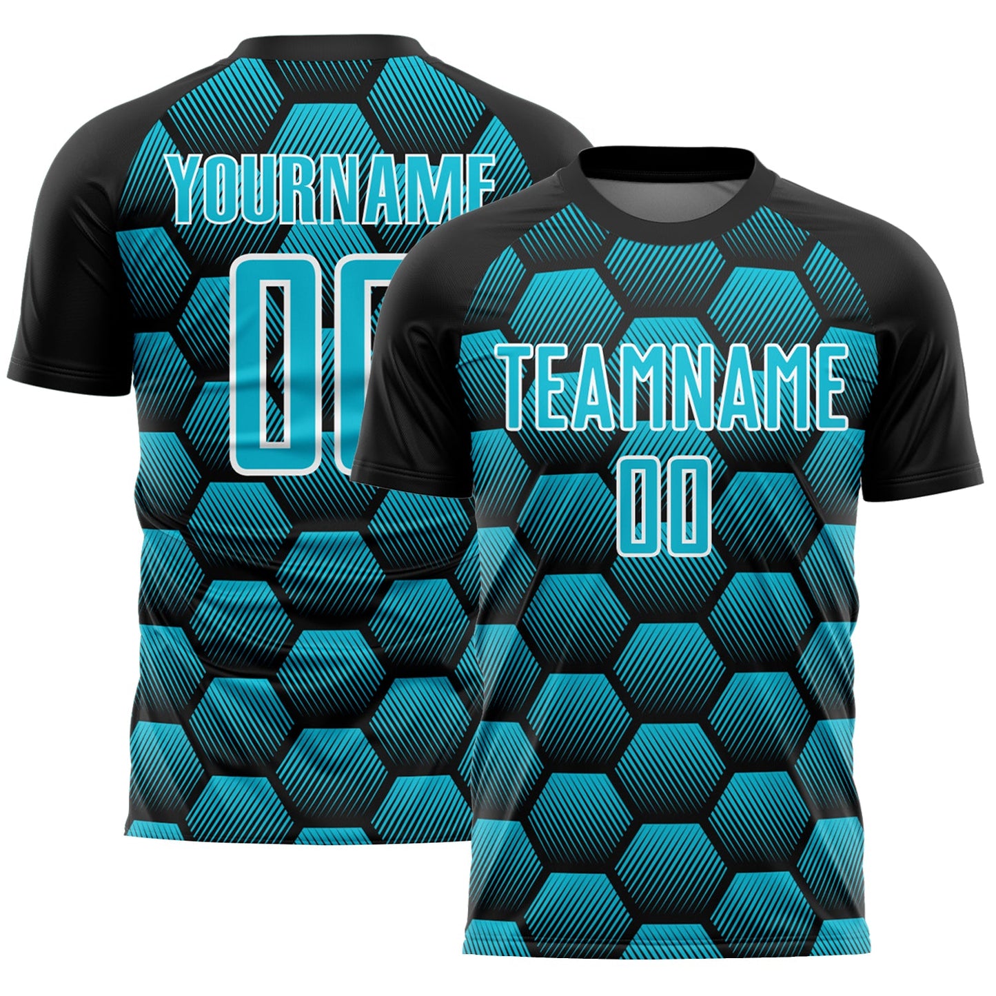 Custom Black Lakes Blue-White Hexagons Pattern Sublimation Soccer Uniform Jersey - Sky-Custom