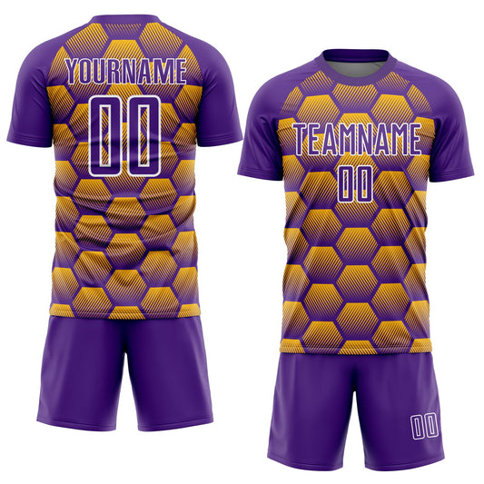 Custom Purple Gold-White Hexagons Pattern Sublimation Soccer Uniform Jersey - Sky-Custom