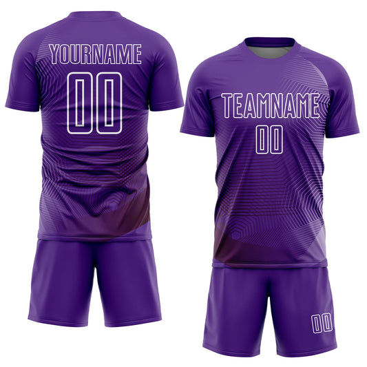 Custom Purple White Geometric Lines Sublimation Soccer Uniform Jersey - Sky-Custom
