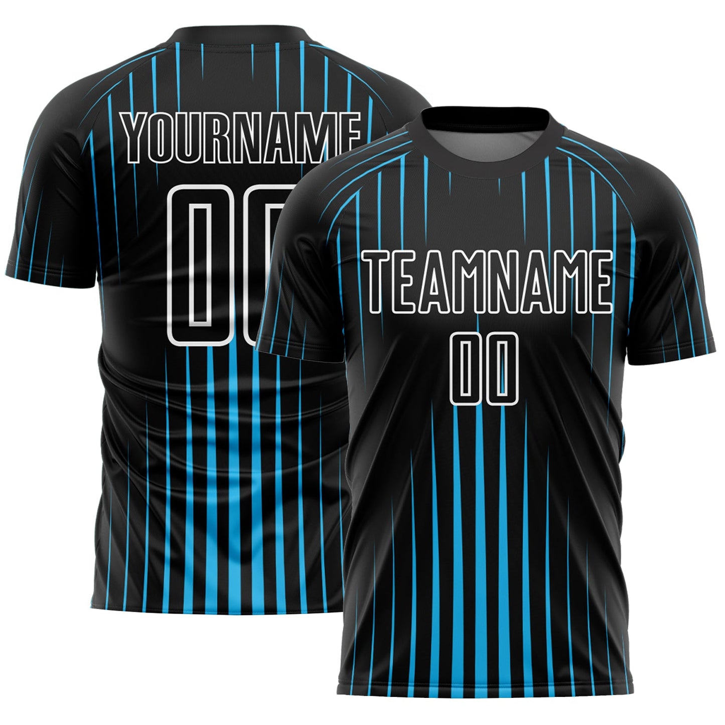 Custom Black Sky Blue-White Lines Sublimation Soccer Uniform Jersey - Sky-Custom