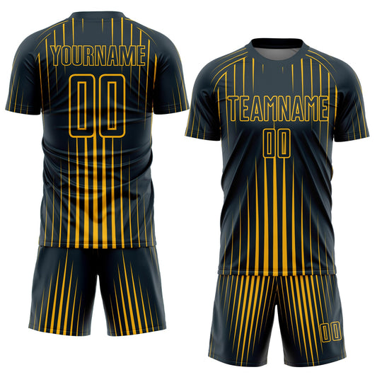 Custom Navy Gold Lines Sublimation Soccer Uniform Jersey - Sky-Custom