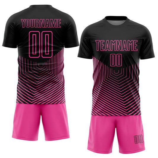 Custom Black Pink Geometric Lines Sublimation Soccer Uniform Jersey - Sky-Custom