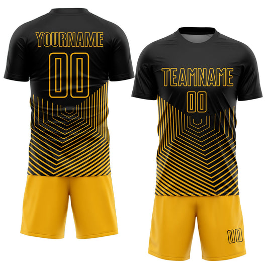 Custom Black Gold Geometric Lines Sublimation Soccer Uniform Jersey - Sky-Custom