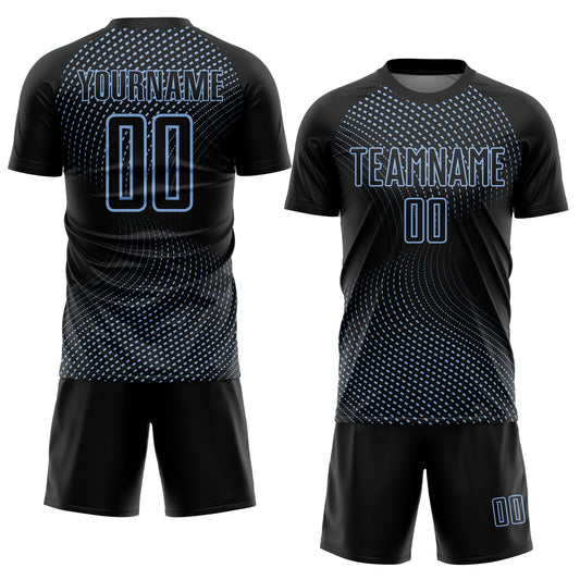 Custom Black Light Blue Geometric Lines Sublimation Soccer Uniform Jersey - Sky-Custom