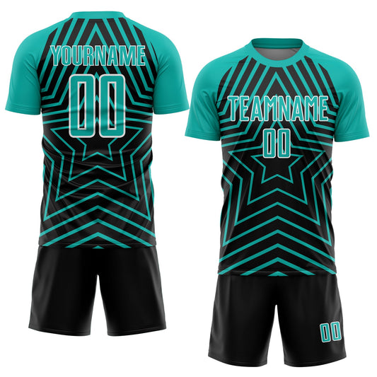 Custom Black Aqua-White Stars Sublimation Soccer Uniform Jersey - Sky-Custom