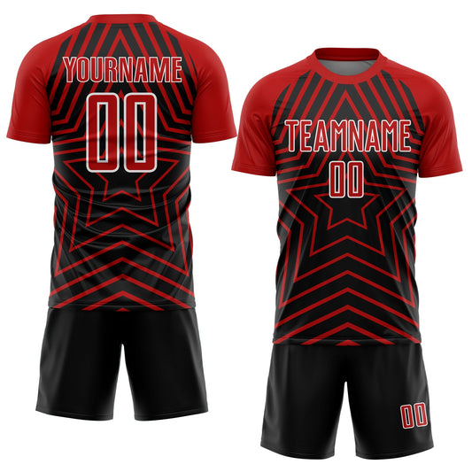 Custom Black Red-White Stars Sublimation Soccer Uniform Jersey - Sky-Custom