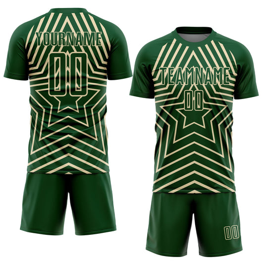 Custom Green Cream Stars Sublimation Soccer Uniform Jersey - Sky-Custom