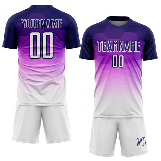 Custom Dark Purple White Gradient Hexagons Pattern Sublimation Soccer Uniform Jersey - Sky-Custom