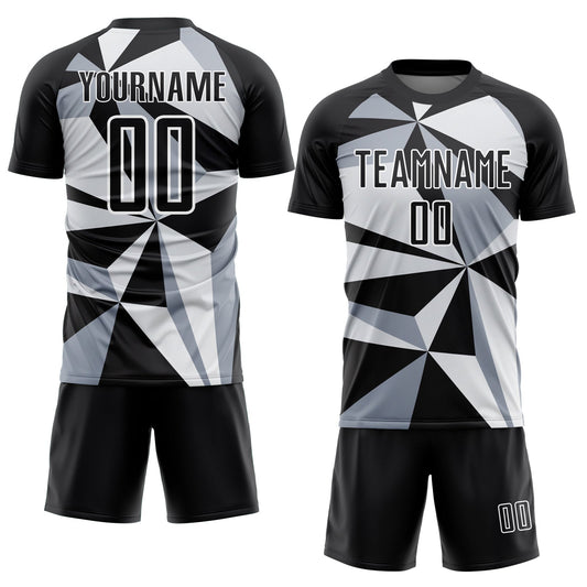 Custom Black White Geometric Pattern Sublimation Soccer Uniform Jersey - Sky-Custom