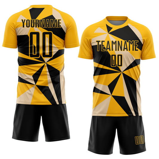 Custom Gold Black Geometric Pattern Sublimation Soccer Uniform Jersey - Sky-Custom
