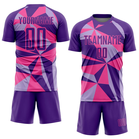 Custom Purple Pink Geometric Pattern Sublimation Soccer Uniform Jersey - Sky-Custom