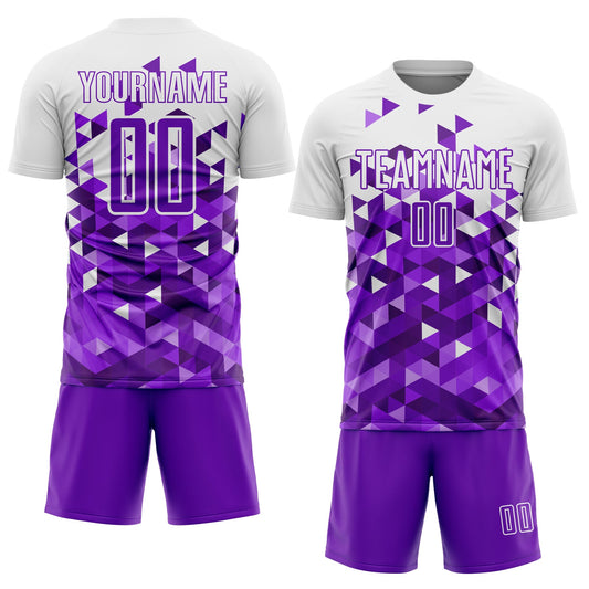 Custom Purple White Geometric Pattern Sublimation Soccer Uniform Jersey - Sky-Custom