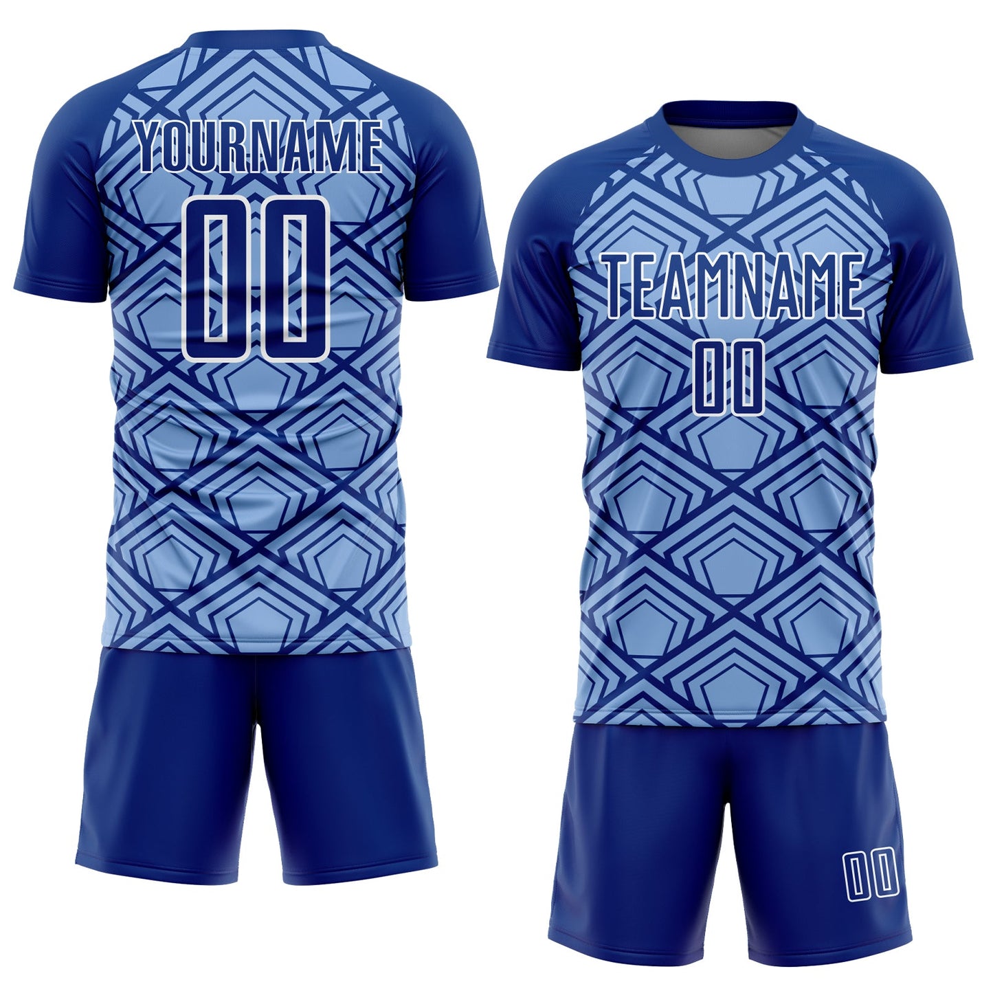 Custom Light Blue Royal-White Geometric Pattern Sublimation Soccer Uniform Jersey - Sky-Custom
