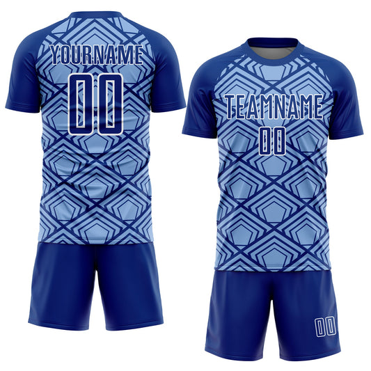 Custom Light Blue Royal-White Geometric Pattern Sublimation Soccer Uniform Jersey - Sky-Custom