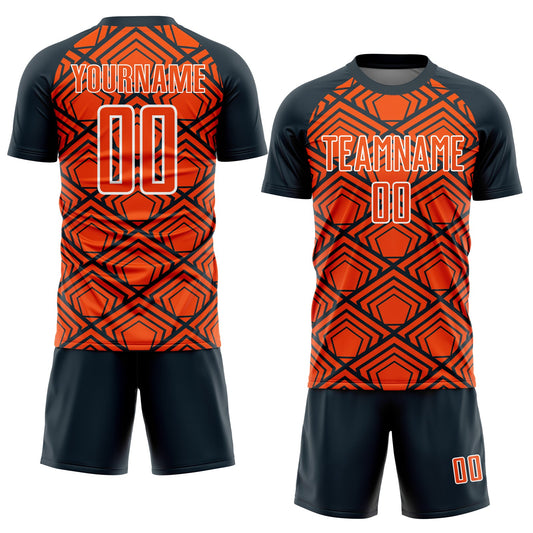 Custom Orange Navy-White Geometric Pattern Sublimation Soccer Uniform Jersey - Sky-Custom