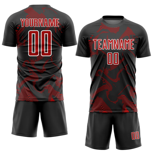 Custom Black Red-White Curve Lines Sublimation Soccer Uniform Jersey - Sky-Custom