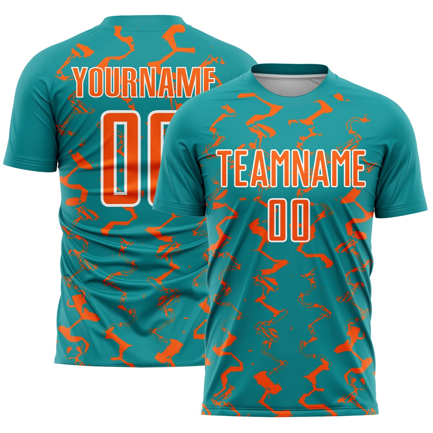 Custom Teal Orange-White Abstract Lines Sublimation Soccer Uniform Jersey - Sky-Custom