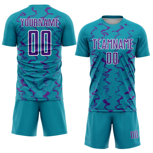 Custom Teal Purple-White Abstract Lines Sublimation Soccer Uniform Jersey - Sky-Custom