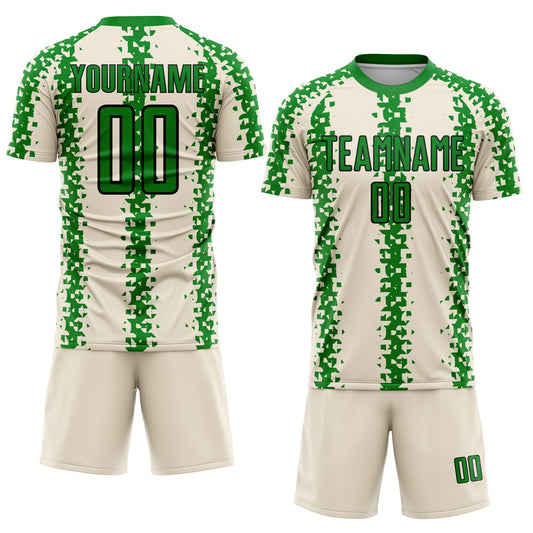 Custom Cream Grass Green-Black Abstract Geometric Pattern Sublimation Soccer Uniform Jersey - Sky-Custom