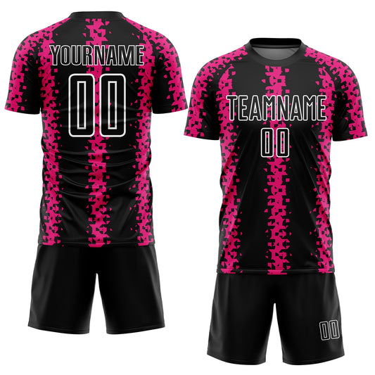 Custom Black Hot Pink-White Abstract Geometric Pattern Sublimation Soccer Uniform Jersey - Sky-Custom