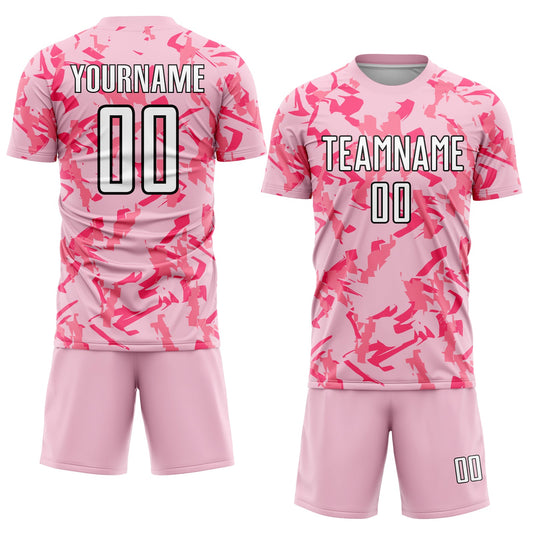 Custom Light Pink Black-Pink Abstract Geometric Pattern Sublimation Soccer Uniform Jersey - Sky-Custom