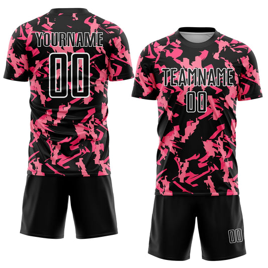 Custom Black Pink-White Abstract Geometric Pattern Sublimation Soccer Uniform Jersey - Sky-Custom
