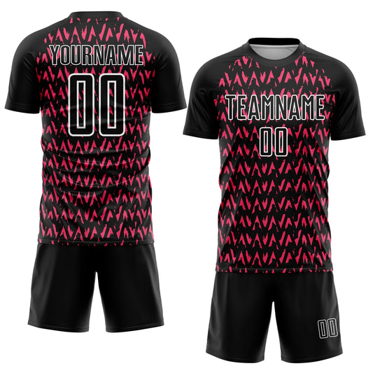 Custom Black Hot Pink-White Abstract Geometric Pattern Sublimation Soccer Uniform Jersey - Sky-Custom