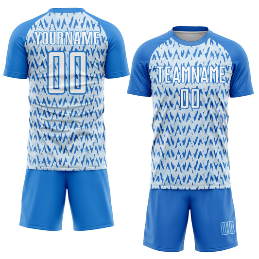 Custom Powder Blue White-Silver Abstract Geometric Pattern Sublimation Soccer Uniform Jersey - Sky-Custom