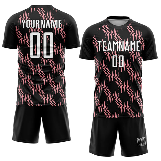 Custom Black White-Medium Pink Abstract Wave Sublimation Soccer Uniform Jersey - Sky-Custom
