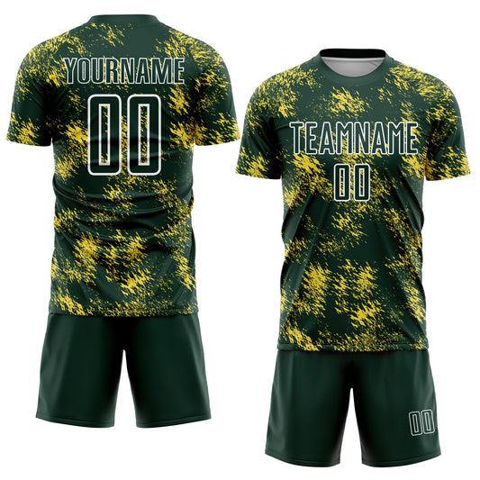 Custom Green Gold-White Abstract Grunge Art Sublimation Soccer Uniform Jersey - Sky-Custom