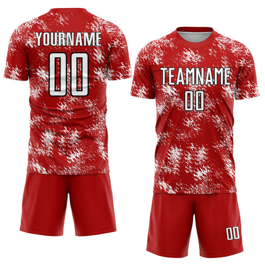 Custom Red White-Black Abstract Grunge Art Sublimation Soccer Uniform Jersey - Sky-Custom