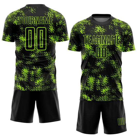 Custom Black Neon Green Abstract Grunge Art Sublimation Soccer Uniform Jersey - Sky-Custom