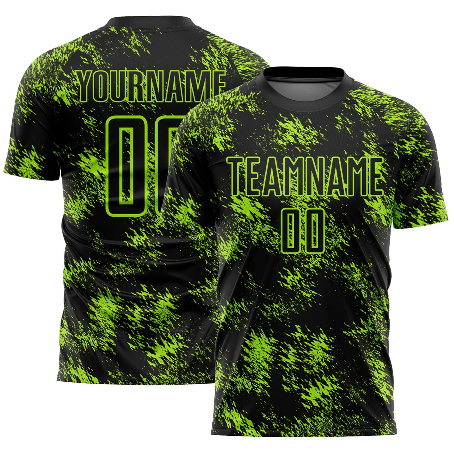 Custom Black Neon Green Abstract Grunge Art Sublimation Soccer Uniform Jersey - Sky-Custom