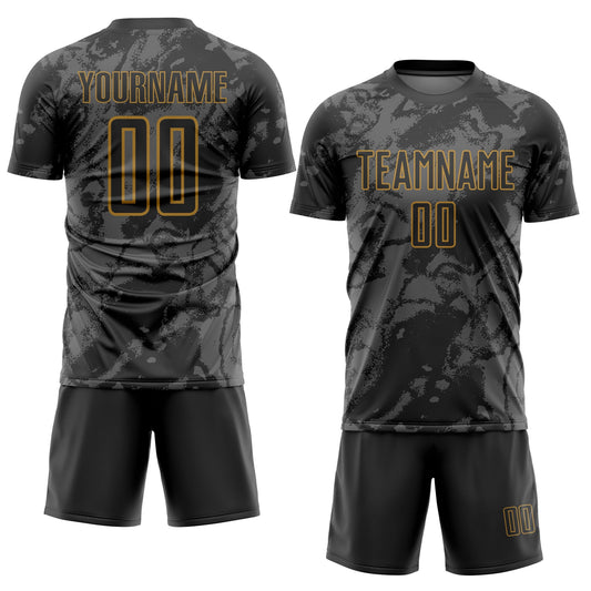 Custom Black Gray-Old Gold Abstract Grunge Art Sublimation Soccer Uniform Jersey - Sky-Custom