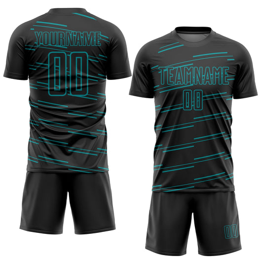 Custom Black Teal Lines Sublimation Soccer Uniform Jersey - Sky-Custom