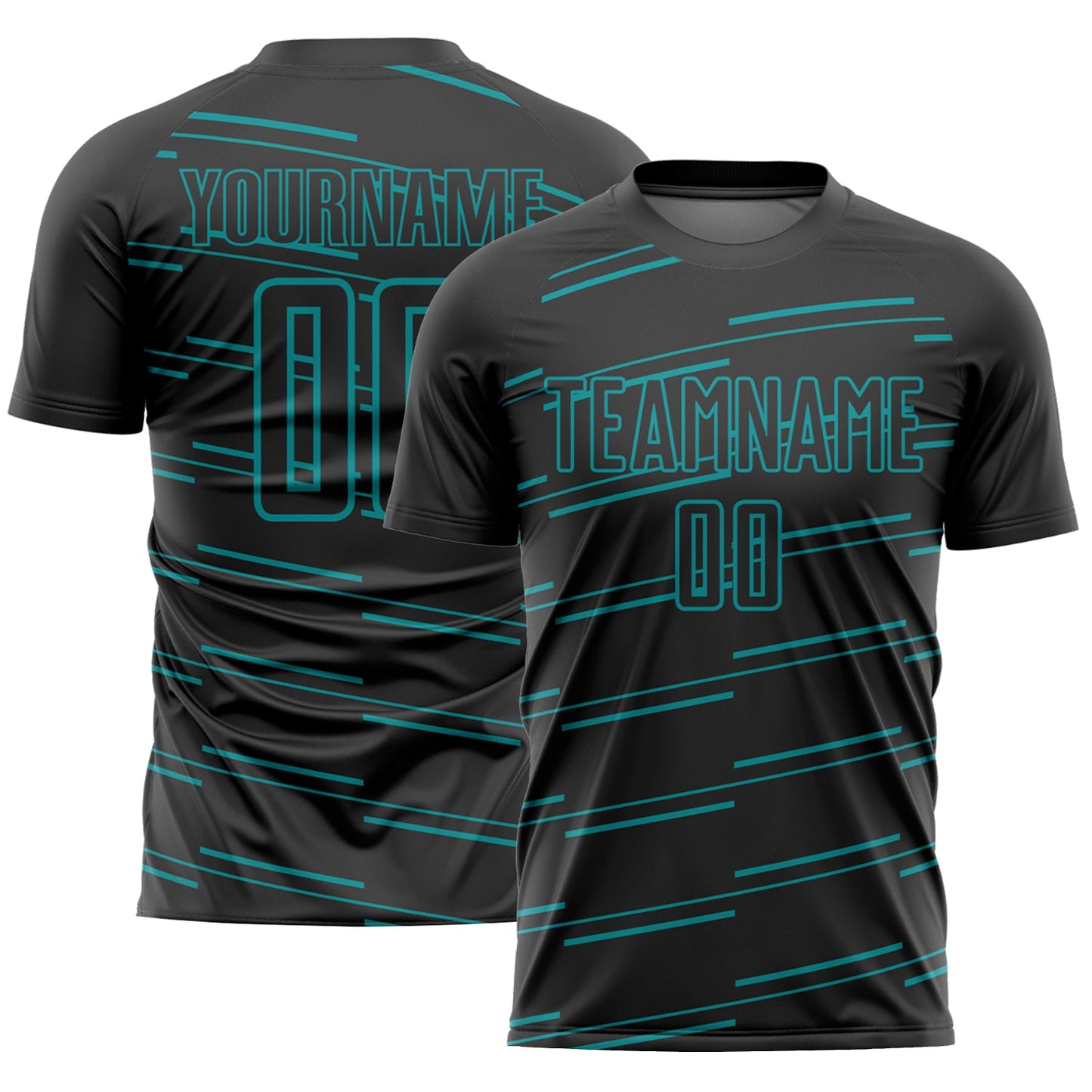 Custom Black Teal Lines Sublimation Soccer Uniform Jersey - Sky-Custom