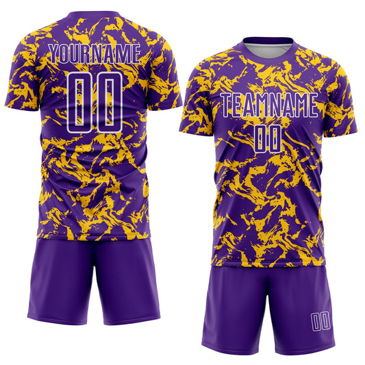 Custom Purple Gold-White Abstract Fluid Sublimation Soccer Uniform Jersey - Sky-Custom