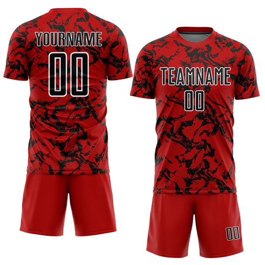 Custom Red Black-White Abstract Fluid Sublimation Soccer Uniform Jersey - Sky-Custom